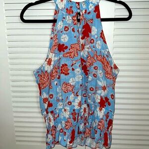 Sleeveless summer floral print blouse